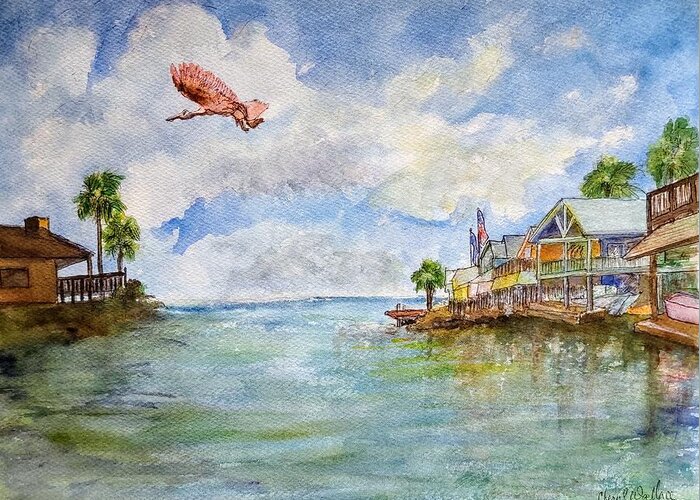 Bay Greeting Card featuring the painting Dream of Galveston by Cheryl Wallace