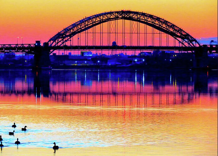 Bridge Greeting Card featuring the photograph Drenched in Sunset Colors by Linda Stern
