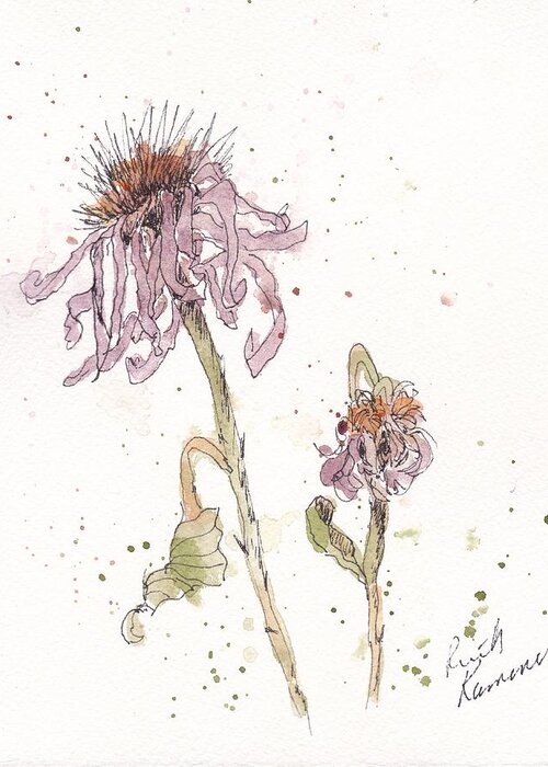 Flowers Greeting Card featuring the painting Dried Coneflowers by Ruth Kamenev