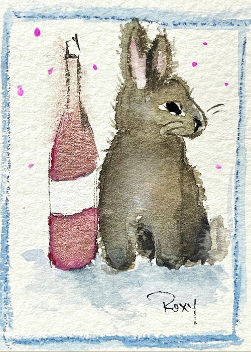 Bunny Greeting Card featuring the painting Drunk Bunny 1 by Roxy Rich