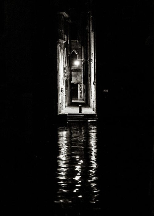 Fine Art Greeting Card featuring the photograph Dscf2685 - Night reflections, Venice by Marco Missiaja
