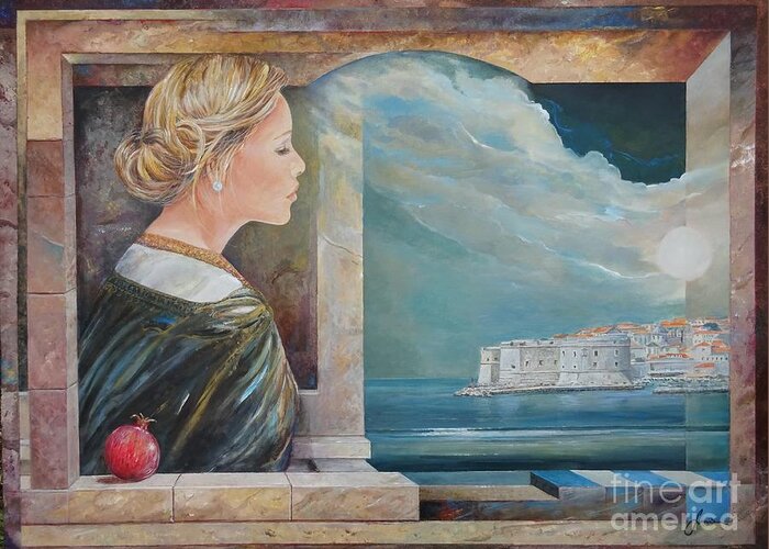 Original Painting Of Dubrovnik Greeting Card featuring the painting Dubrovnik On My Mind by Sinisa Saratlic