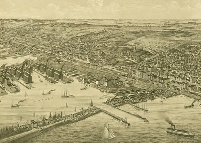 Duluth Greeting Card featuring the drawing Duluth, Minnesota, 1893 by Henry Wellge