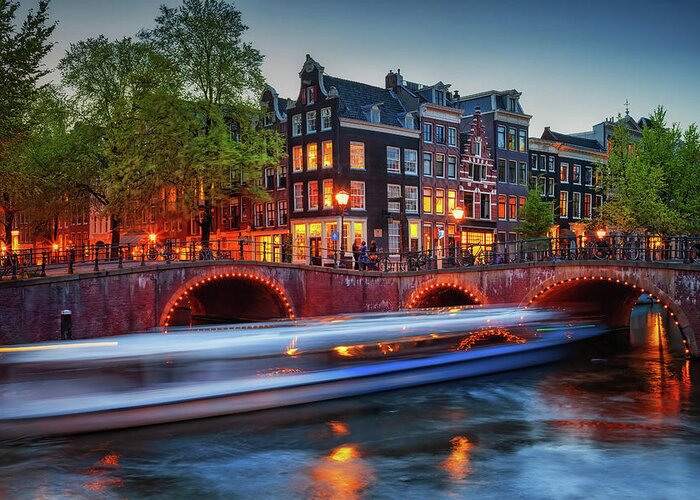 Amsterdam Greeting Card featuring the photograph Dusk in City of Amsterdam by Artur Bogacki