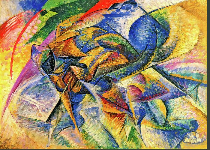 Dynamism Of A Cyclist Greeting Card featuring the digital art Dynamism of a Cyclist by Umberto Boccioni - digital enhancement by Nicko Prints