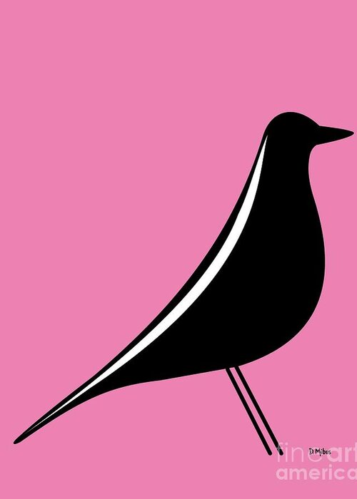 Mid Century Modern Greeting Card featuring the digital art Eames House Bird on Pink by Donna Mibus