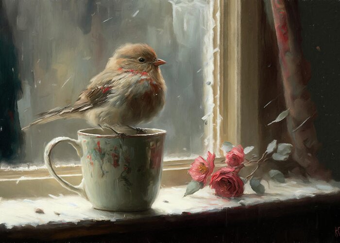 Birds Greeting Card featuring the painting Early Bird 4 Little Finch by Jai Johnson