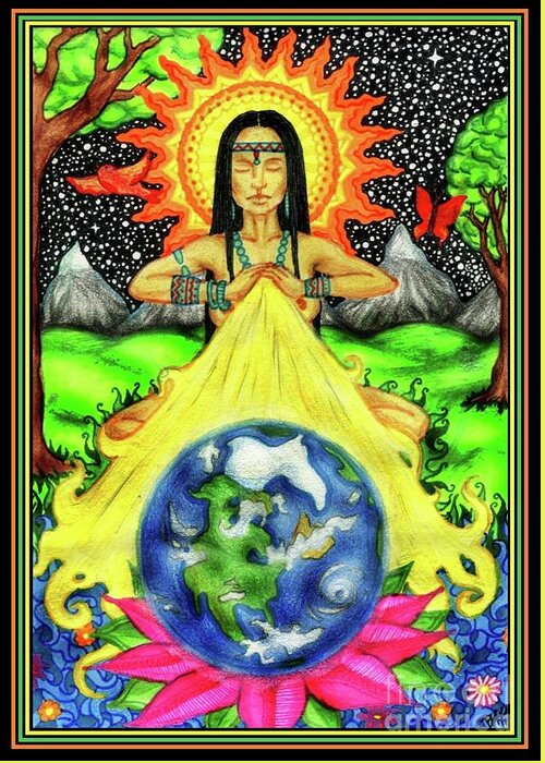Earth Greeting Card featuring the drawing Earth Healing by Baruska A Michalcikova