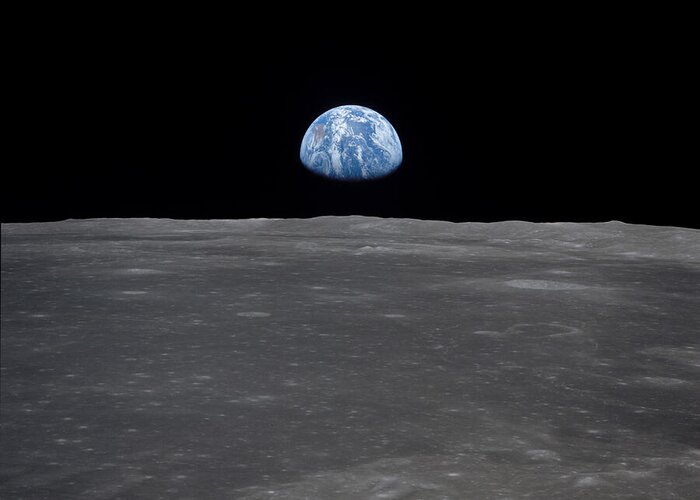 Earthrise Greeting Card featuring the photograph Earthrise over the moon - Apollo 11 by Best of NASA