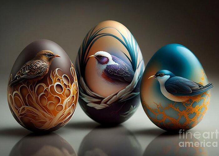 Easter Greeting Card featuring the digital art Easter Egg Artistry, A Photorealistic Display of Decorative Techniques by Jeff Creation