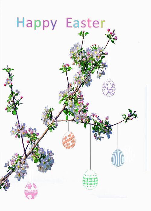 Branch Greeting Card featuring the mixed media Easter Egg Tree by Moira Law