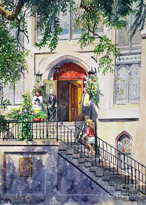 Easter Greeting Card featuring the painting Easter Sunday, Savannah by Merana Cadorette