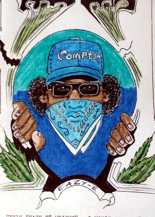 Black Art Greeting Card featuring the drawing Eazy-E by Joedee