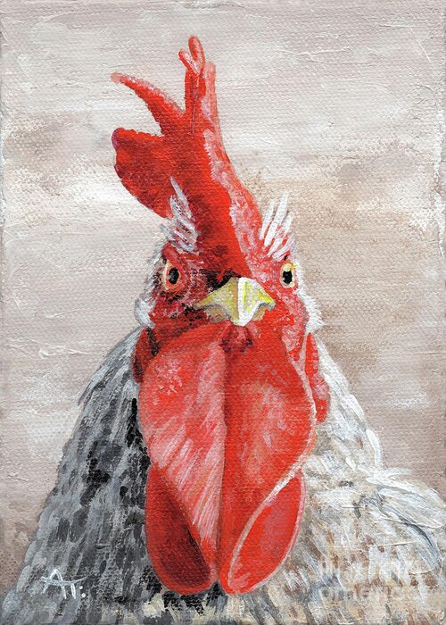 Rooster Greeting Card featuring the painting EGG-scuse-me Rooster Painting by Annie Troe