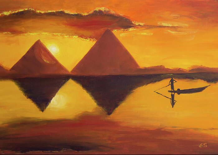 Sunset Greeting Card featuring the painting Egypt by Evelyn Snyder