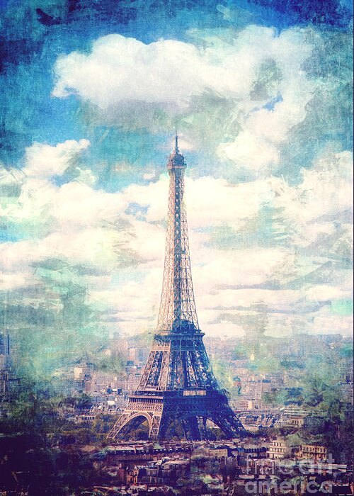 Eiffel Tower Greeting Card featuring the digital art Eiffel Tower by Phil Perkins
