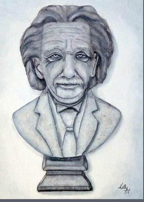 Albert Einstein Greeting Card featuring the painting Einstein Bust Statue by Kelly Mills