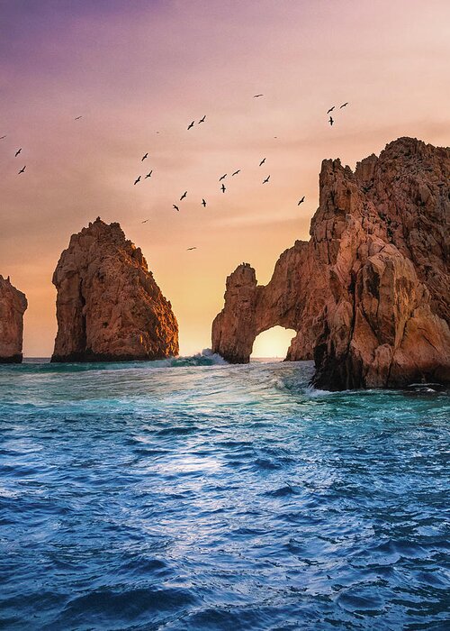 Cabo Greeting Card featuring the photograph El Arco at Sunset by Sebastian Musial