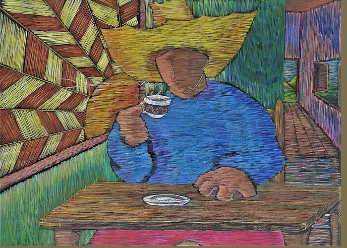 Coffee Greeting Card featuring the painting El cafecito by Oscar Ortiz