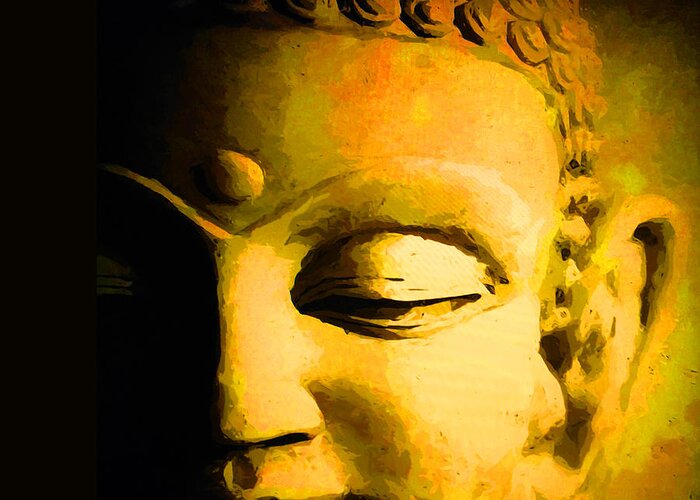 Buddhism Greeting Card featuring the mixed media Electric Buddha by Kandy Hurley