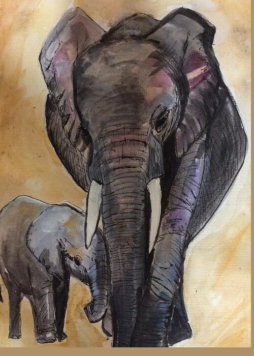 Elephant Greeting Card featuring the painting Elephant Stroll by Eileen Backman