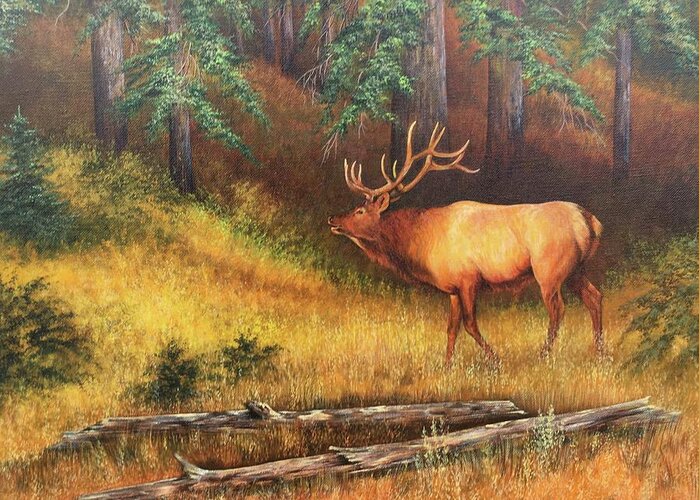 Elk Greeting Card featuring the painting Elk by Glenda Stevens