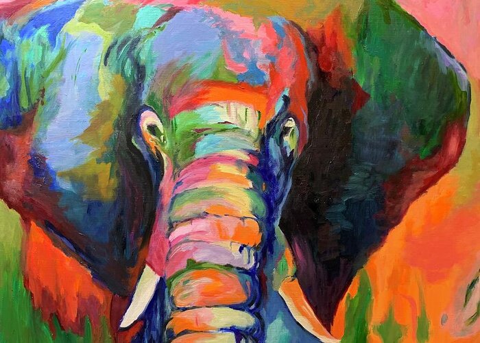 Elephant Greeting Card featuring the painting Ellie in Full Color by Tracy Hutchinson
