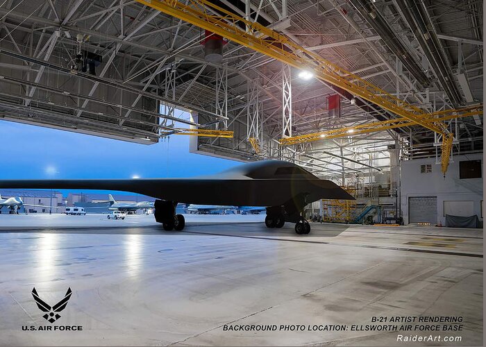 B-21 Greeting Card featuring the digital art Ellsworth AFB B-21 Raider by Custom Aviation Art