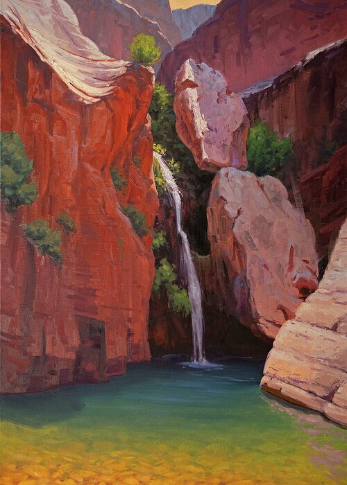 Waterfall Greeting Card featuring the painting Elves Chasm by Cody DeLong