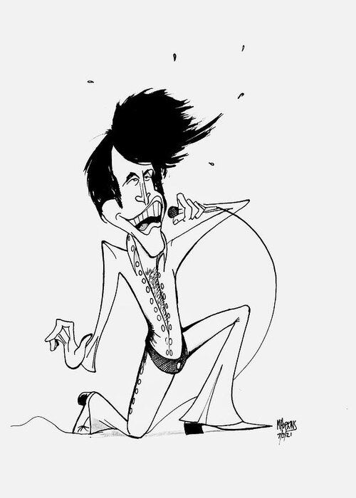 Elvis Greeting Card featuring the drawing Elvis '71 by Michael Hopkins