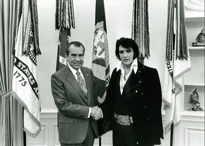 Elvis Presley Greeting Card featuring the digital art Elvis and Nixon by Unknown