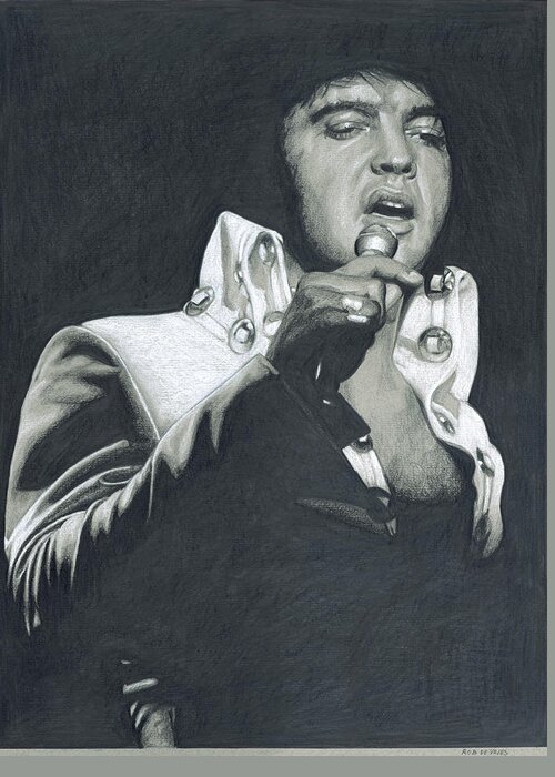 Elvis Greeting Card featuring the drawing Elvis in Charcoal #298 by Rob De Vries