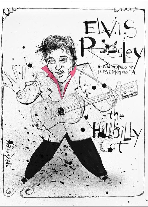  Greeting Card featuring the drawing Elvis Presley by Phil Mckenney