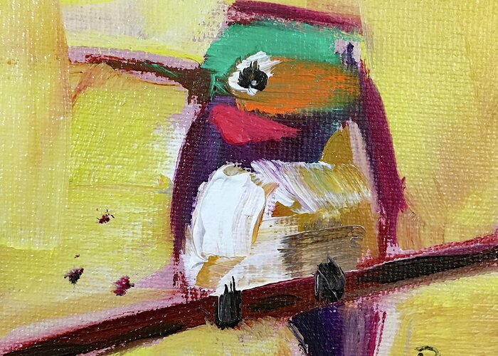 Hummingbird Greeting Card featuring the painting Emerald Crested Hummingbird by Roxy Rich
