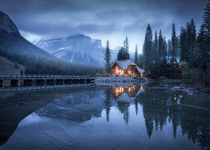 Canada Greeting Card featuring the photograph Emerald Lake at Blue Hour by Henry w Liu