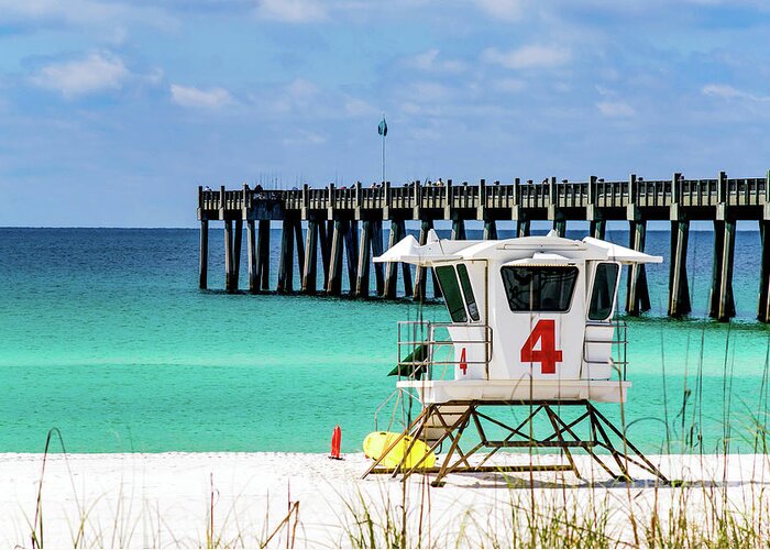 Pensacola Beach Greeting Card featuring the photograph Emerald Pensacola Beach Florida Pier by Beachtown Views