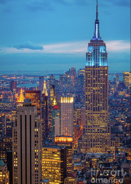 America Greeting Card featuring the photograph Empire State Blue Night by Inge Johnsson