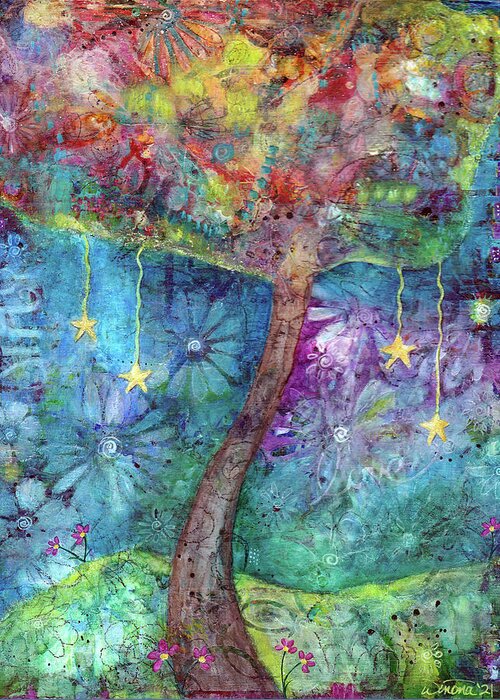Tree Greeting Card featuring the painting Enchantment by Winona's Sunshyne