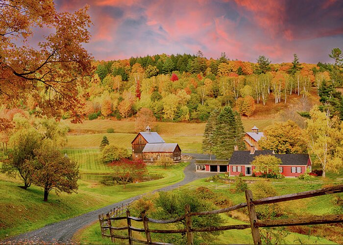 Sleepy Hollow Farm Greeting Card featuring the photograph End of a Vermont Day in Autumn by Jeff Folger