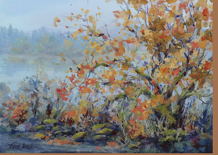 Landscape Greeting Card featuring the painting End of Autumn by Karen Ilari