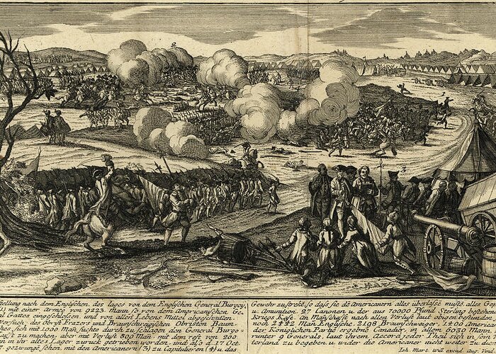 Military Greeting Card featuring the drawing English Army of General Burgoyne with his German Troops 1777 by Vintage Military Maps