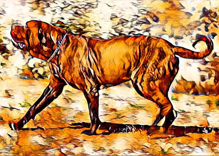 English Mastiff Greeting Card featuring the digital art English Mastiff waiting for a treat - brown high contrast by Nicko Prints