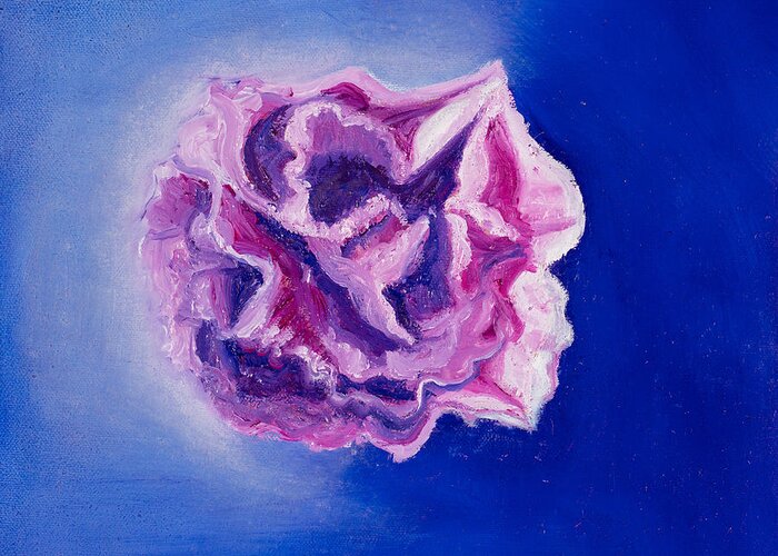 Rose Floating In Space Pink Purple Blue Midnight Blue Greeting Card featuring the painting Enigma by Santana Star