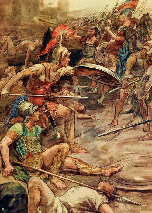 Epaminondas Greeting Card featuring the painting Epaminondas Defending Pelopidas at the Battle of Mantinea by William Rainey