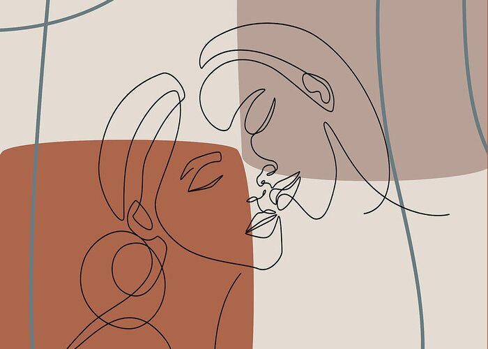 One Line Drawing Set, Minimalist Couple Kissing, Couple Kiss Illustration,  Romantic Wall Art, No 02 Greeting Card by Mounir Khalfouf