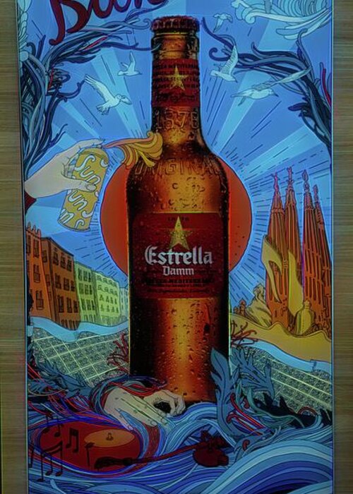 Spain Greeting Card featuring the photograph Estrella Beer Barcelona by Chuck Kuhn
