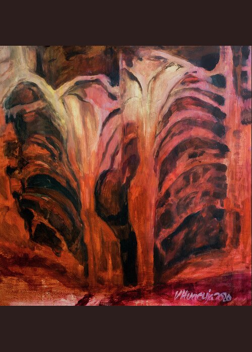 #art&radiology Greeting Card featuring the painting Evangelinas Diptych by Veronica Huacuja
