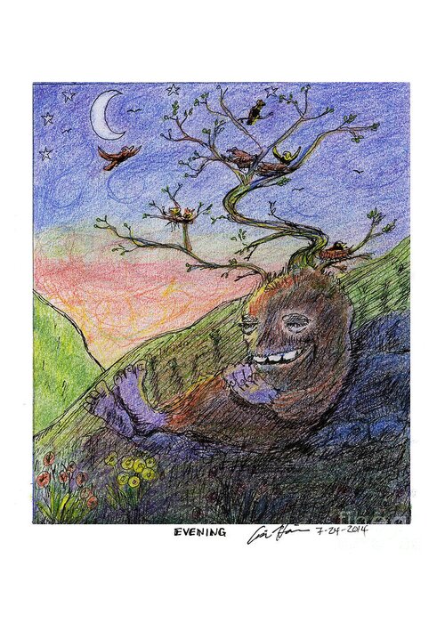 Monster Greeting Card featuring the drawing Evening by Eric Haines