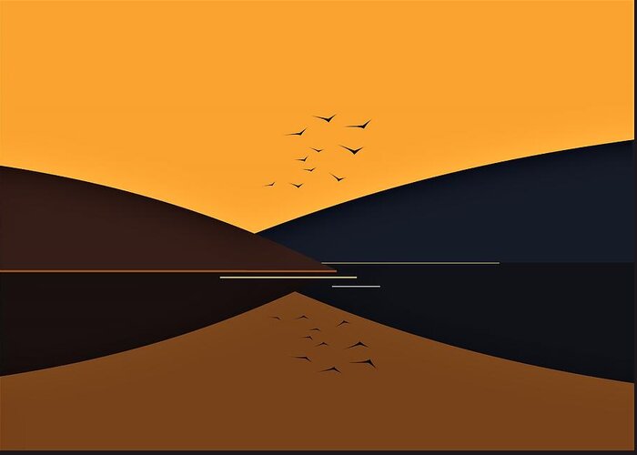 Birds Flying Greeting Card featuring the digital art Evening Flight by Fatline Graphic Art