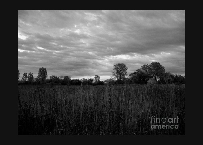 Nature Greeting Card featuring the photograph Evening Prairie Clouded Sky - Black and White by Frank J Casella